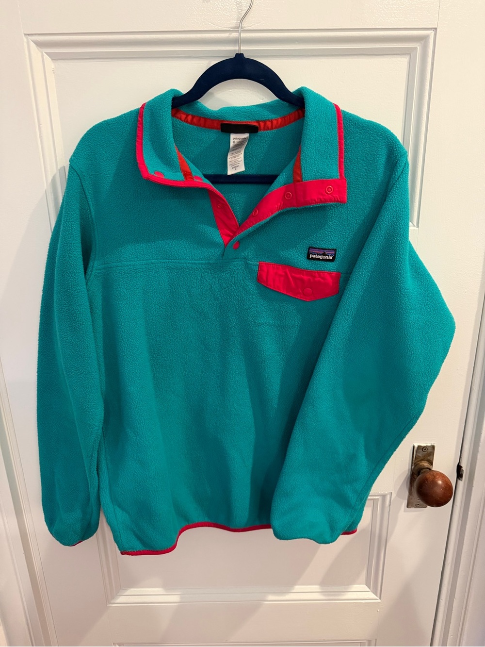 Patagonia Women's Lightweight Synchilla Snap-T Pullover Teal Green/Pink Medium